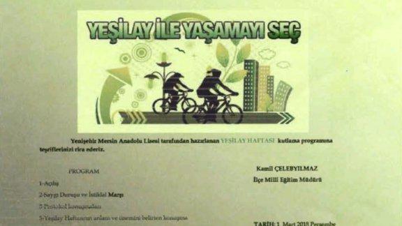 Yenişehir Mersin Anadolu Lisesi Yeşil Ay Haftası Kutlama Programı Davetiyesi