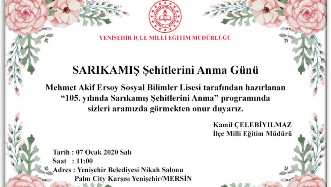 Mehmet Akif Ersoy Sosyal Bilimler Lisesi Sarıkamış Şehitlerini Anma Günü Programı Davetiyesi
